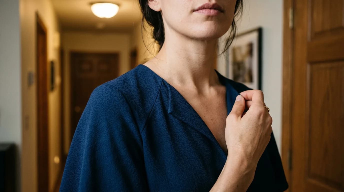 Before and after inpainting comparison showing a neckline change on an AI-generated fashion image while the rest of the garment stays identical