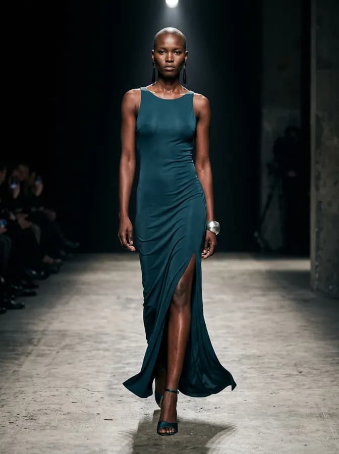 Draped column gown, matte jersey