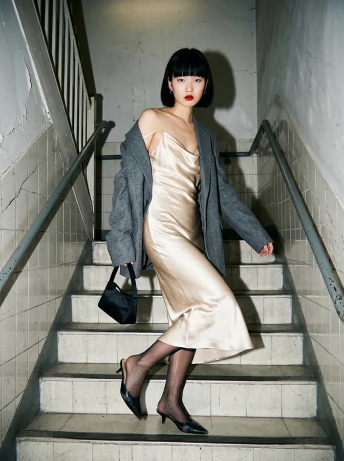 Slip dress, champagne charmeuse